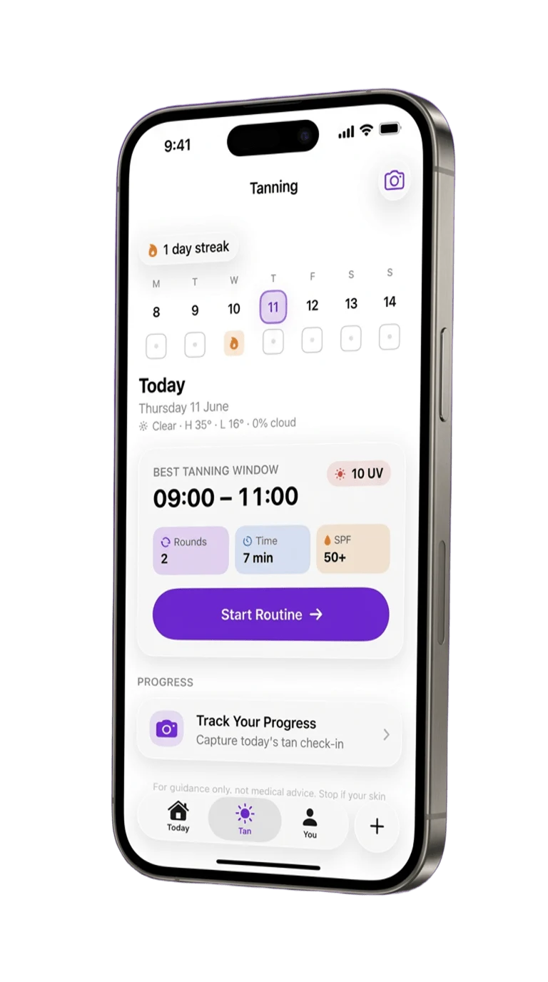 Suntic guided tanning routine screen